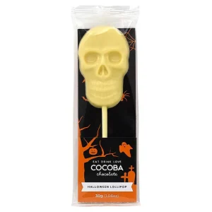 Cocoba Chocolate Chocolate Lollipops>Halloween White Chocolate Skull Lollipop