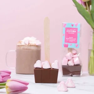Cocoba Chocolate Hot Chocolate Spoons>Milk Hot Chocolate Spoon With Heart Marshmallows