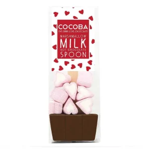 Cocoba Chocolate Hot Chocolate Spoons>Milk Hot Chocolate Spoon With Heart Marshmallows