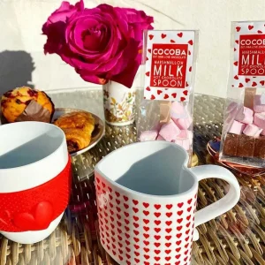 Cocoba Chocolate Hot Chocolate Spoons>Milk Hot Chocolate Spoon With Heart Marshmallows